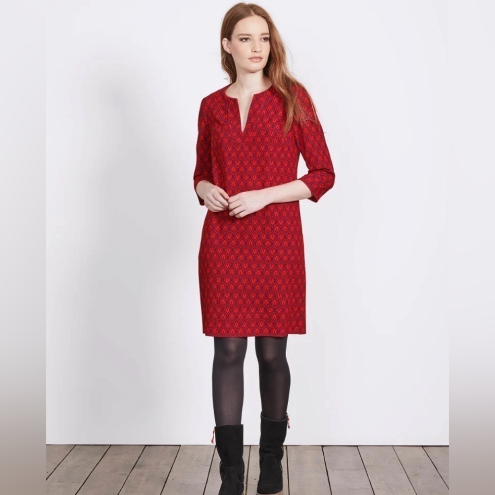 Boden Easy Notch Neck Mini Shift Dress in Red size 8